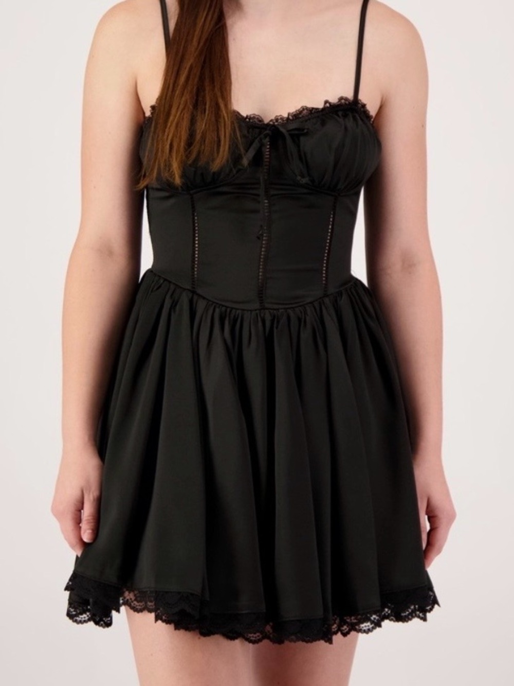 Charmed Hearts Lace Trim Corset Dress Black Whimsigoth Dark Romantic Gothic M